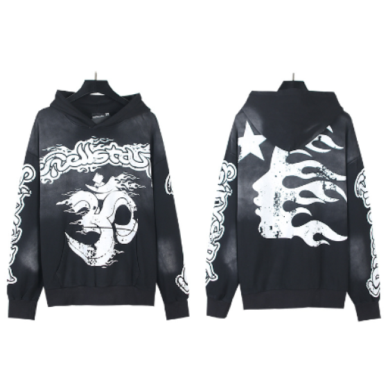 Hellstar Distressed Terry Cloth High Street Retro Hooded Sweatshirt